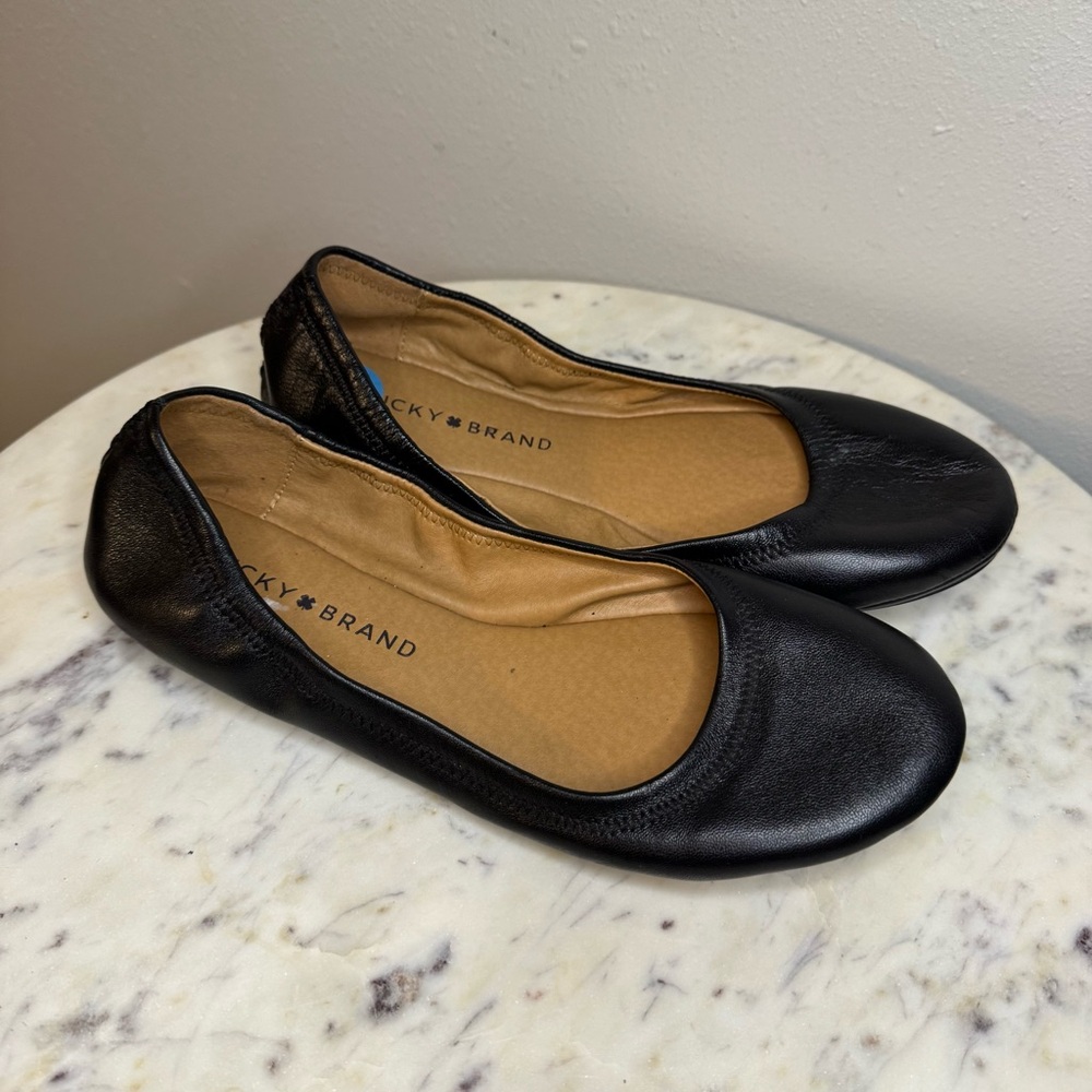 Lucky Brand Erin Flats Size 6.5 M black Leather shoes